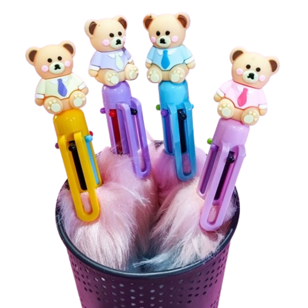 Multicolor Gel Pen with Teddy Bear and Feather Fur