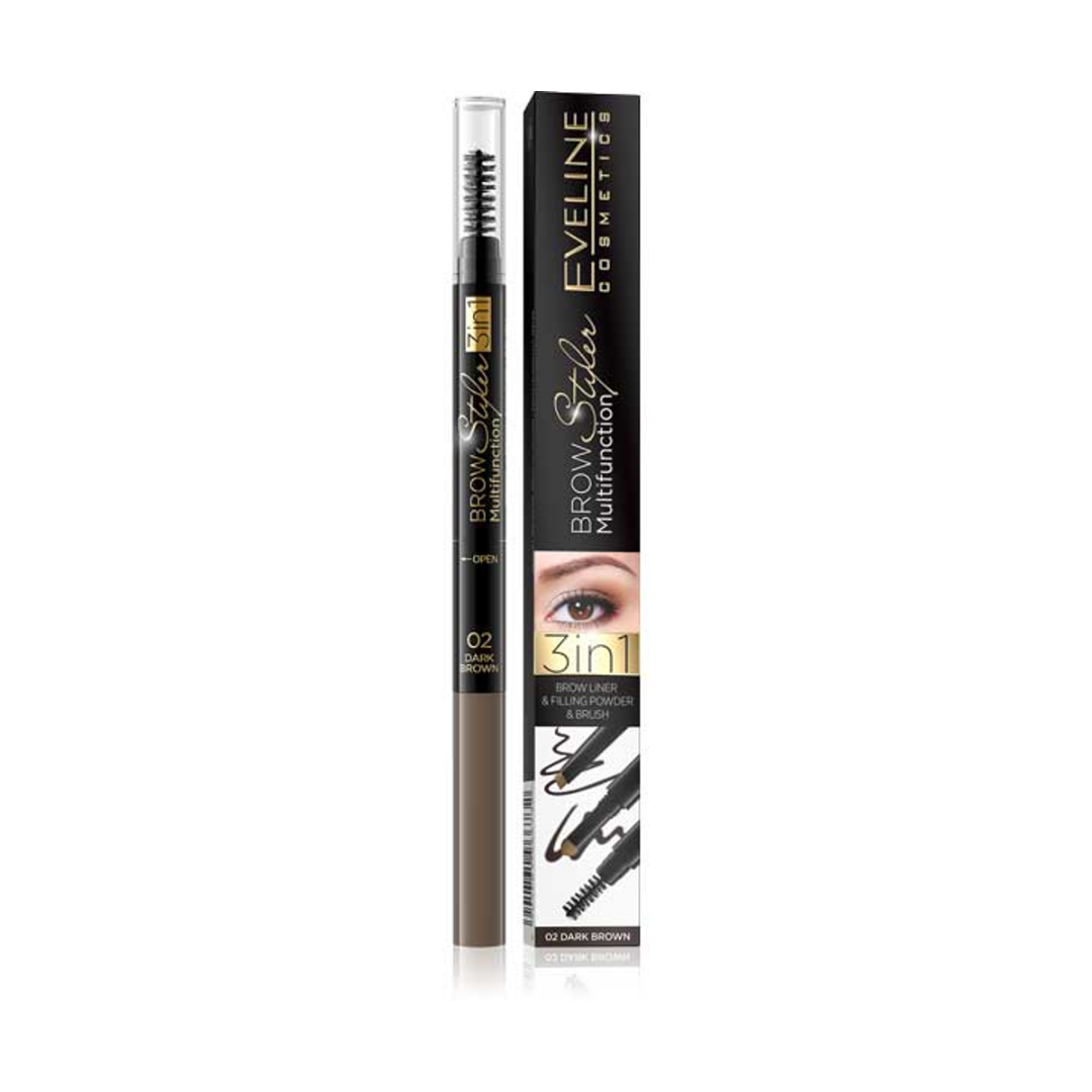 EVELINE Brow Styler - 3-in-1 Multifunction, Shade 02 Dark Brown