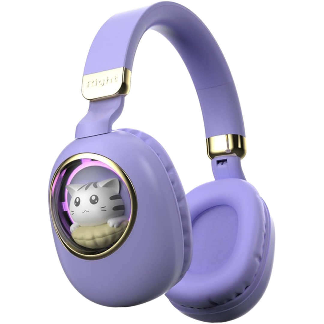 Kids Wireless Headphones with Light-Up Cat Ears and Transparent Viewing Window