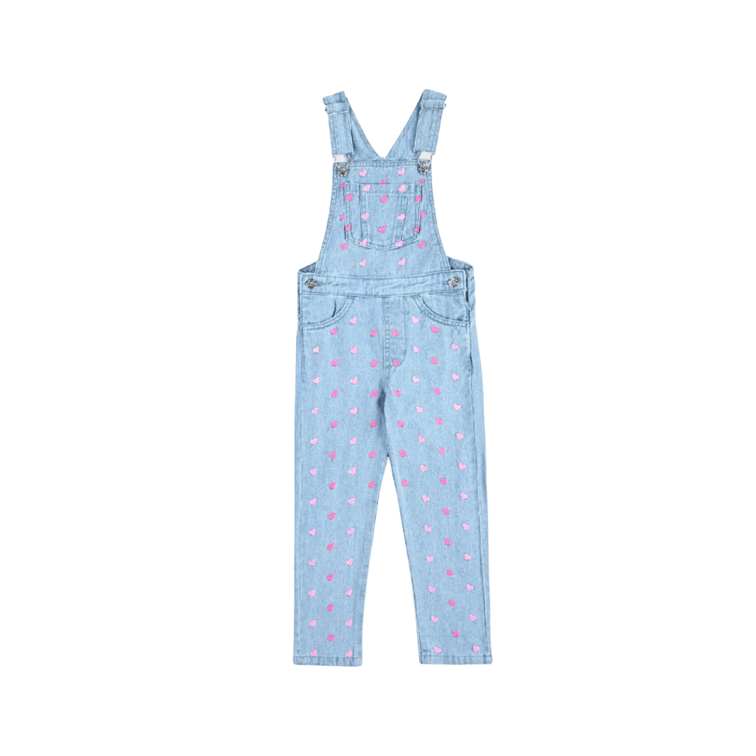 Girls’ Rigid Denim Heart Dungarees – Light Blue