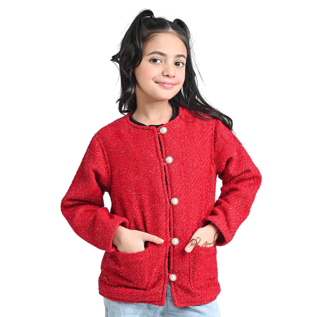 Girls’ Fancy Red Cotton Twill Jacket