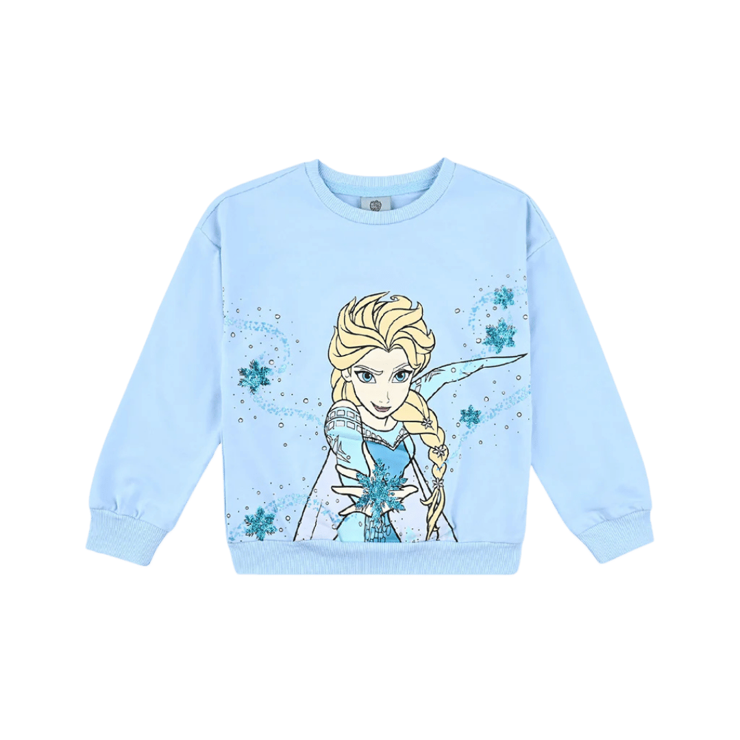 Girls’ Light Blue Cotton Terry Sweatshirt with Character Design