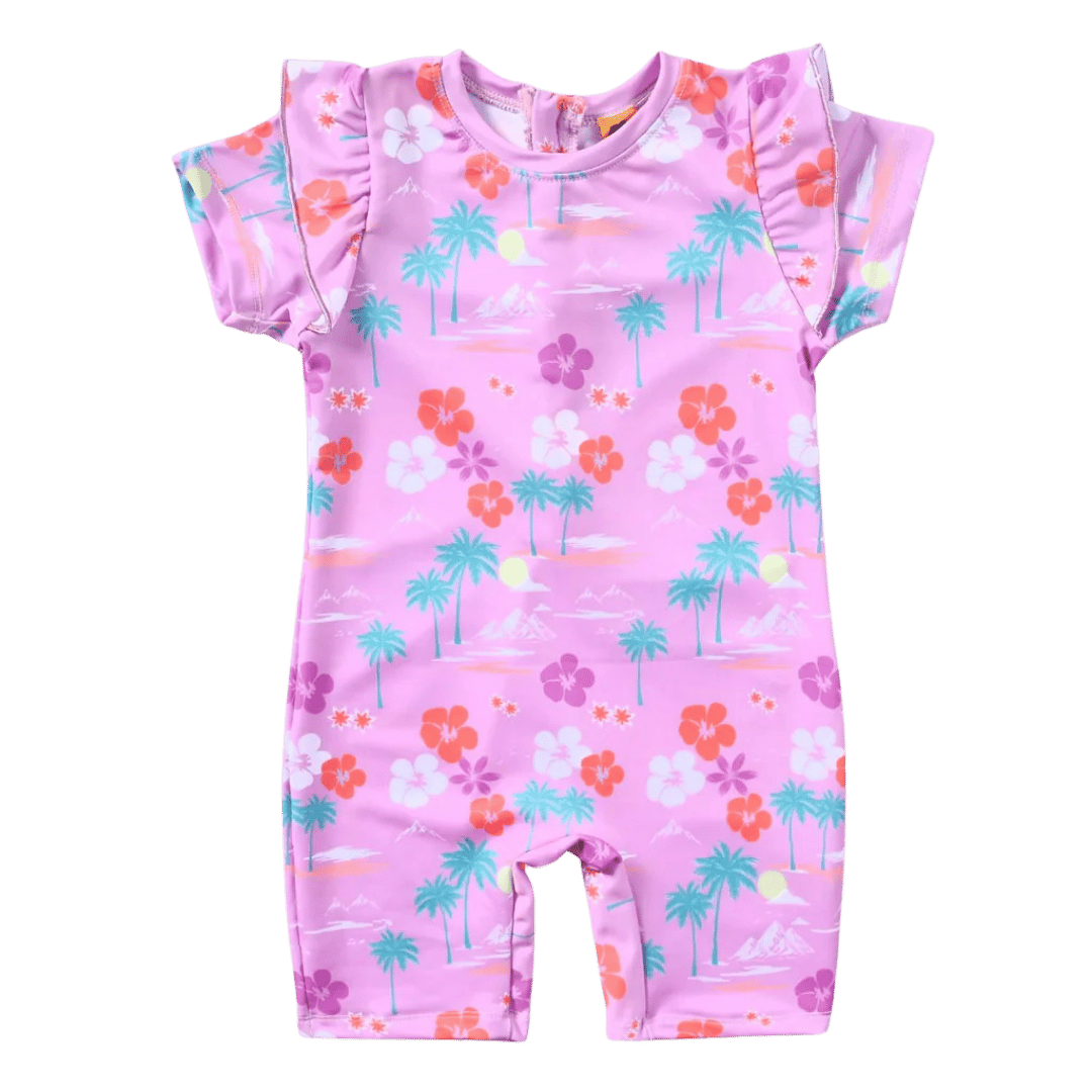 Girls Nylon Swimming Jumper - Tropical Paradise: Features vibrant, tropical flower patterns.