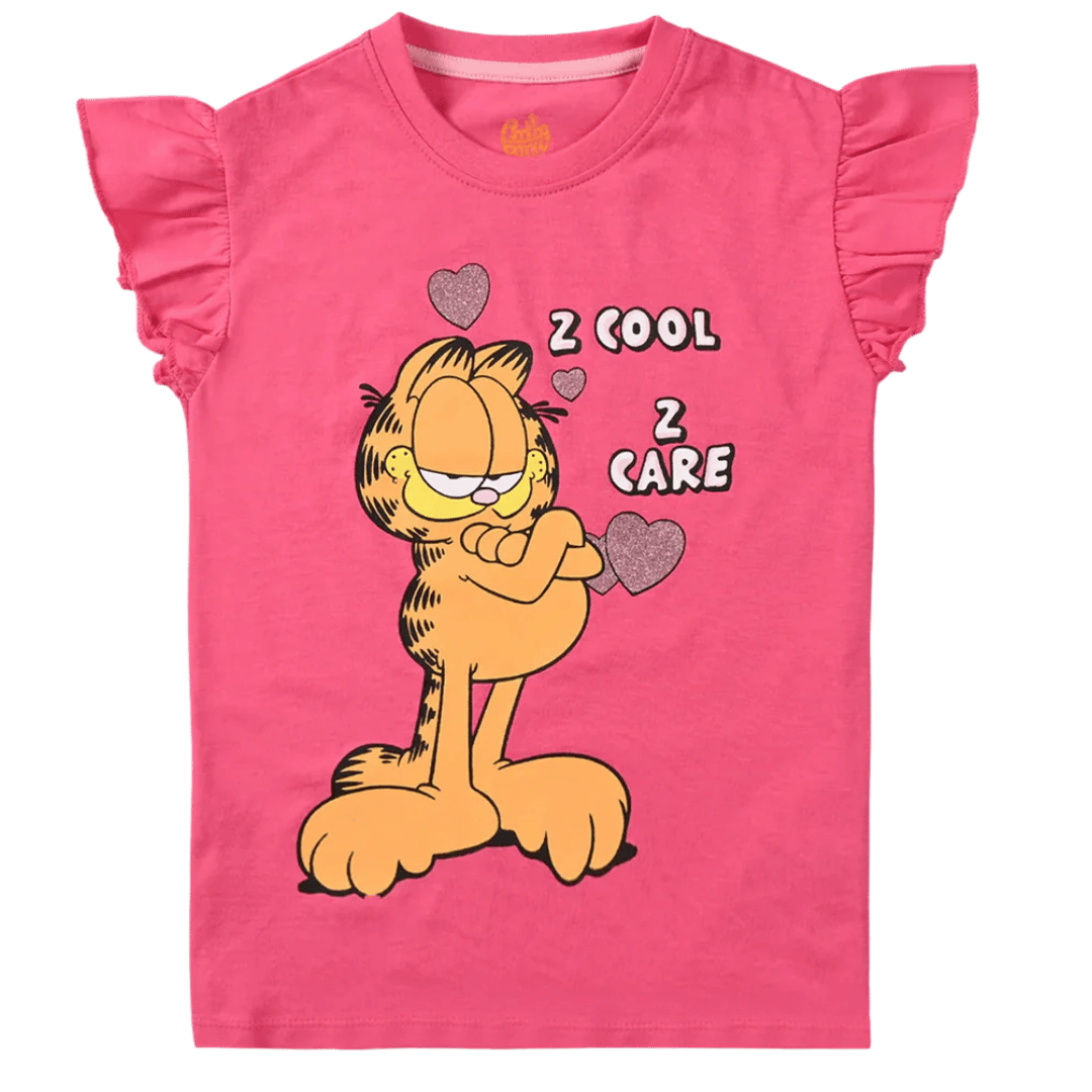 Girls Cotton Jersey T-Shirt H/S Garfield & Friends - Pink: Features classic Garfield graphics with a playful design.