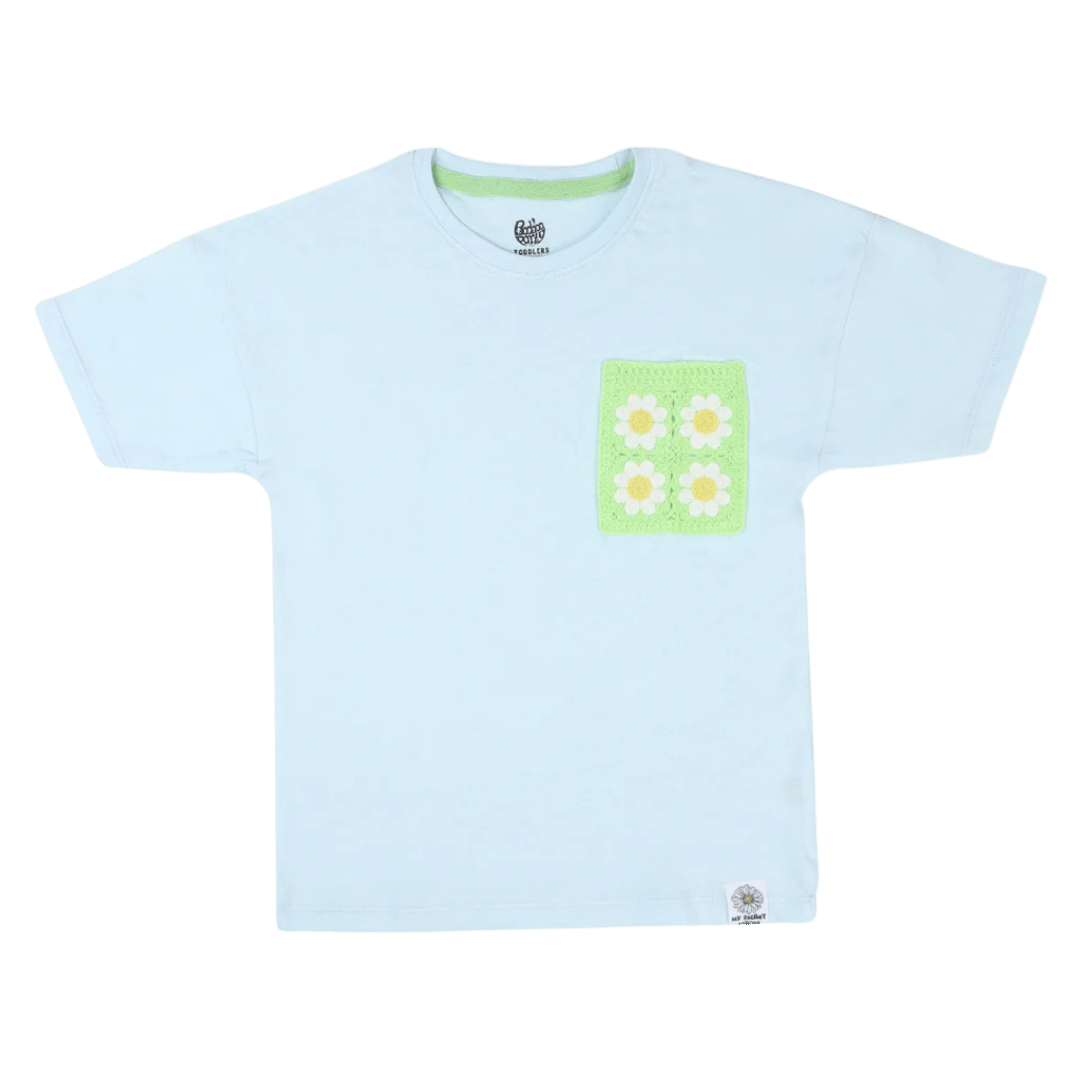 Girls Cotton T-Shirt Flower - Sky Blue